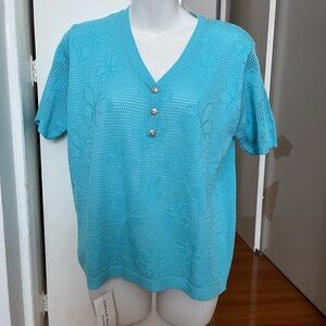 Alfred Dunner Blue Floral Knit Blouse